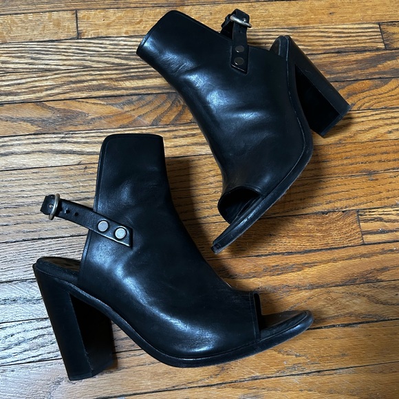 Rag & Bone Wyatt Black Leather Slingback Open Toe Bootie, Size 39 - Picture 3 of 8